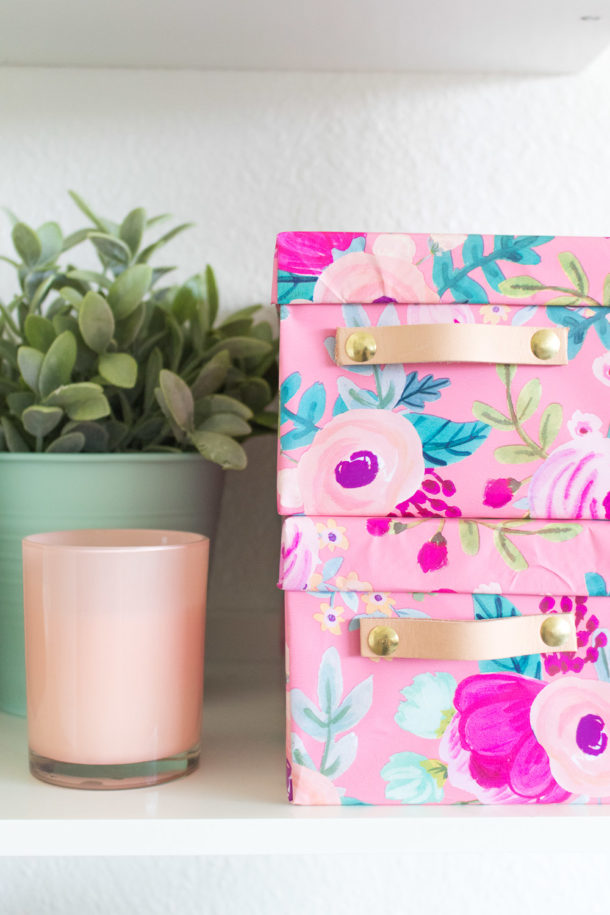 Diy Wrapping Paper Covered Boxes With Leather Handles 