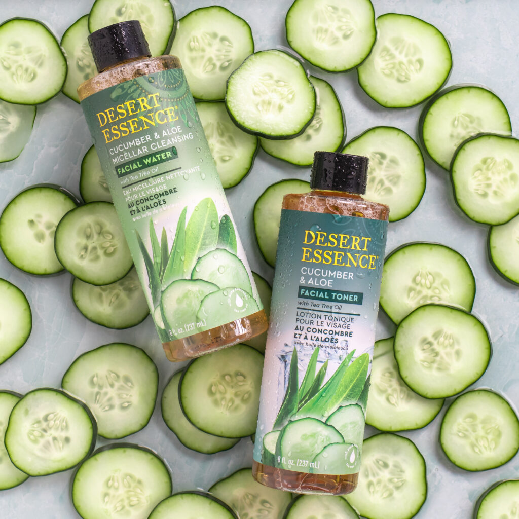 facial beauty products surrounded by cucumbers for professional product photography